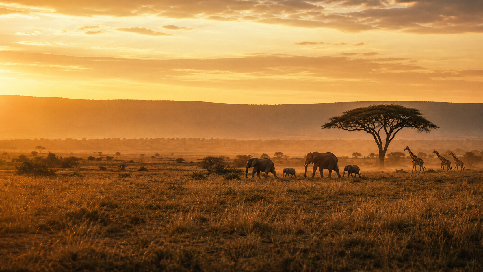 Open East African savannah at golden hour